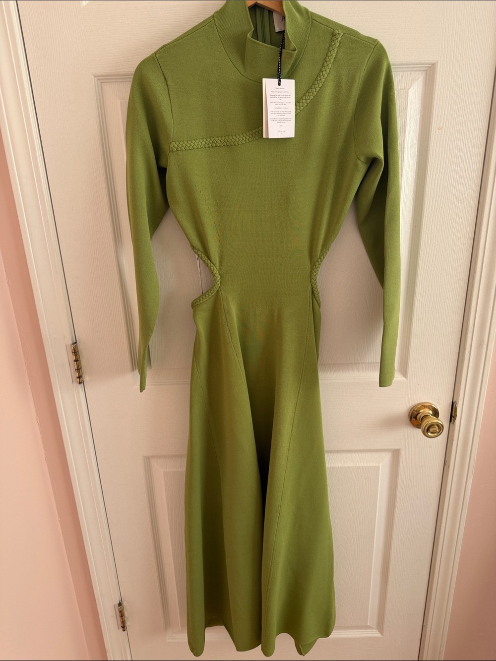 Aje Olive Green Braided-Trim Long Sleeve Mock Neck Dress